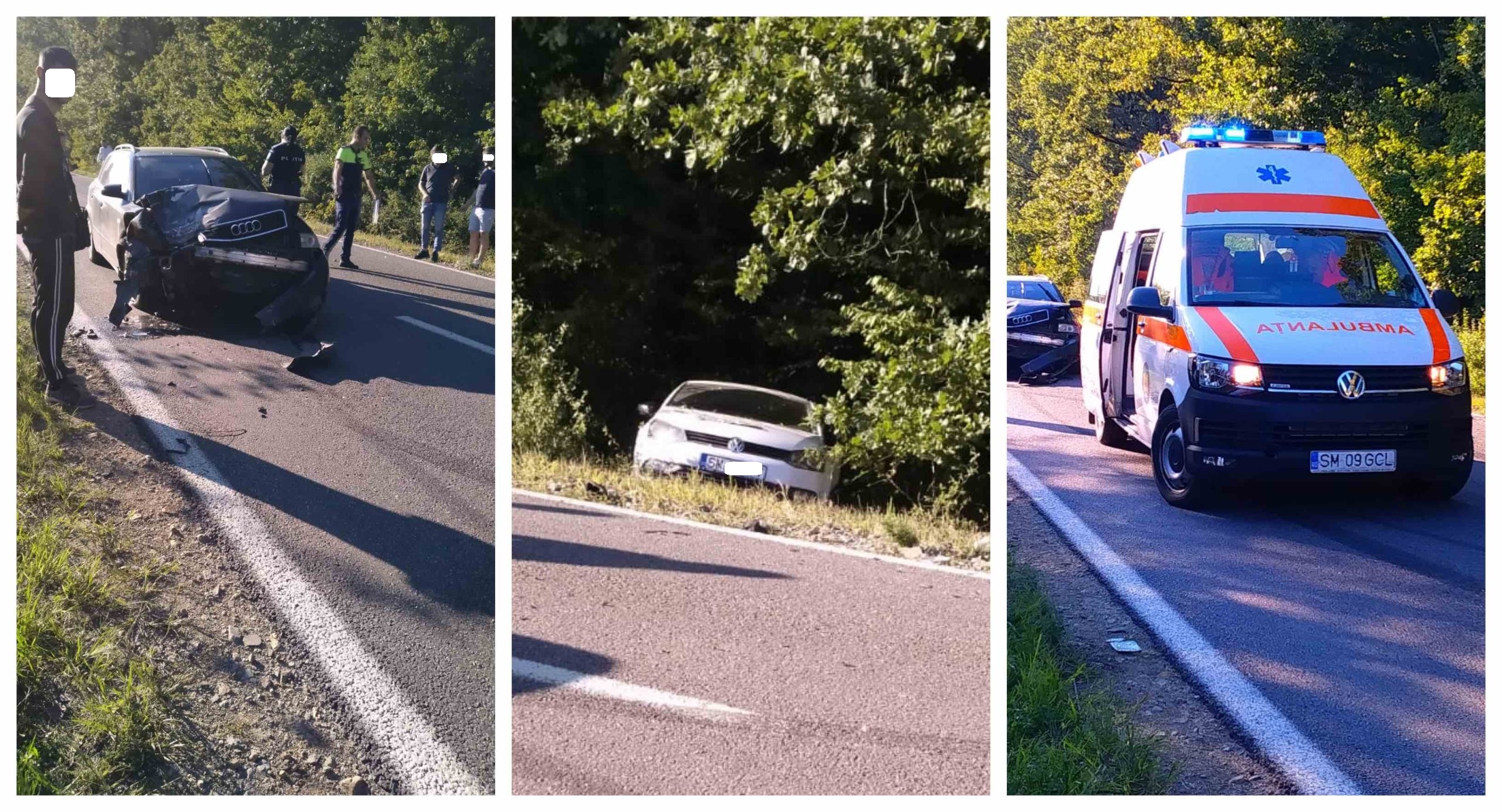 FOTO. Accident grav pe DN19, înspre Negrești-Oaș. O mașină a ajuns în șanț