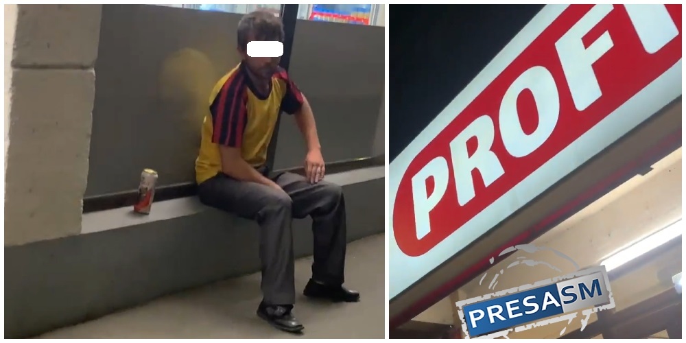 VIDEO. Tupeu ireal! Un hoț a furat din Profi Satu Mare, apoi s-a pus în ușă și a consumat berea