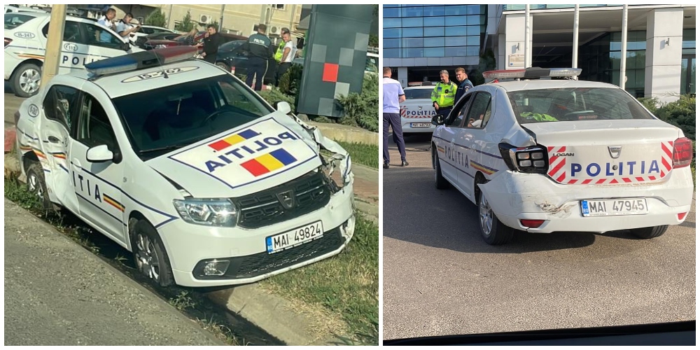 FOTO. E pe bune, nu e banc! Două mașini de Poliție s-au ciocnit între ele