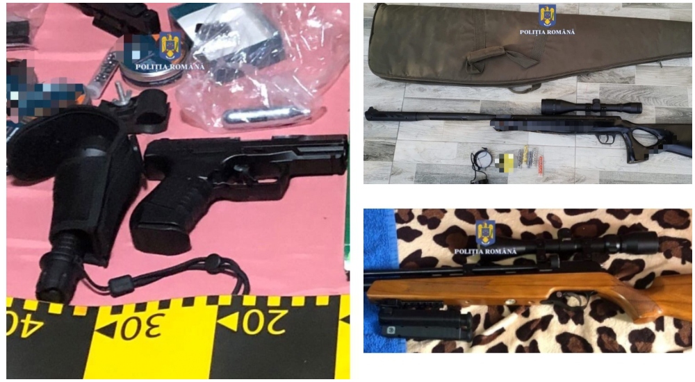 FOTO. Percheziții la Satu Mare. Arme și muniții, arcuri și cuțite de vânătoare. Un întreg arsenal confiscat