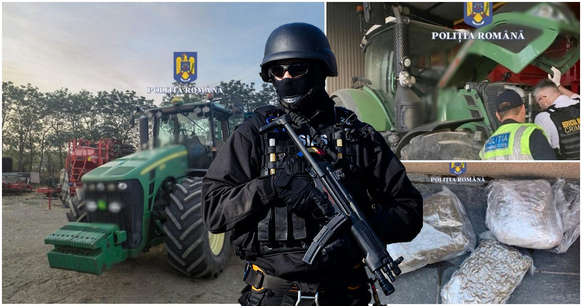 FOTO/VIDEO. Percheziții la Satu Mare, la hoții de utilaje agricole. Au furat tractoarea, echipamente GPS. Polițiștii au găsit și droguri