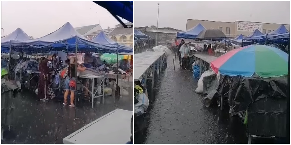 VIDEO. Probleme în Piața de Vechituri pe timp de ploaie. Comercianții se adăpostesc cum pot