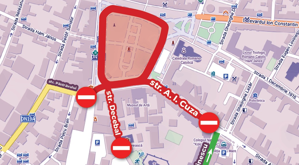 HARTĂ. Centrul Vechi al municipiului Satu Mare se închide TOTAL circulației rutiere