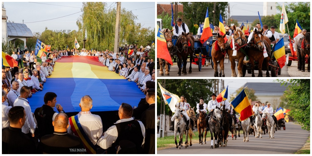 FOTO/VIDEO. Tricolorul, purtat prin județ de o coloană impresionantă de oameni, călare sau în căruțe