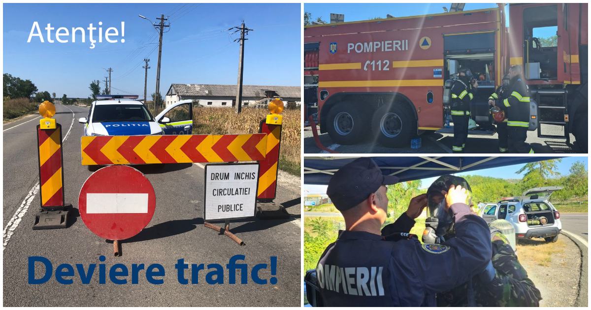 FOTO. DN19A rămâne închis, la intrarea în județul Satu Mare. Pompierii, în continuare la fața locului, în Supur