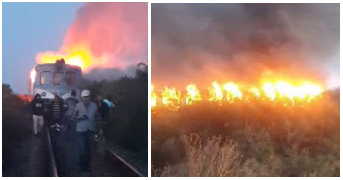 FOTO/VIDEO. Tren mistuit de flăcări în județul vecin. Zeci de călători au fost evacuați