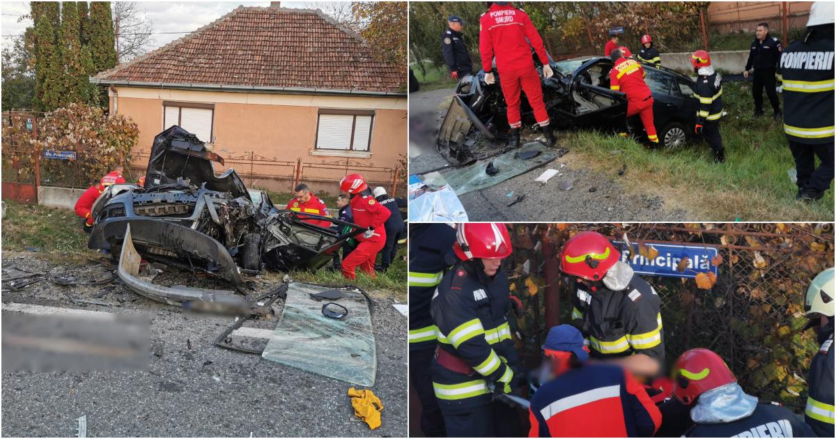 FOTOGALERIE. Cinci victime la Urgență, după accidentul în lanț din județul Satu Mare