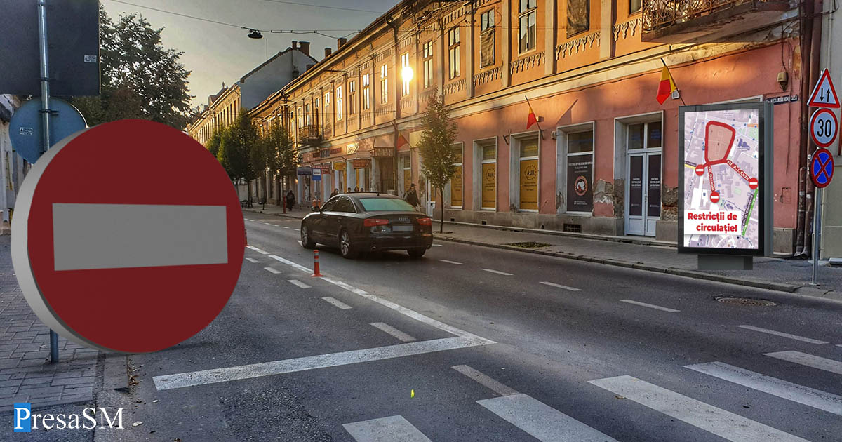 HARTĂ. Nu uitați, de mâine se închide temporar circulația în centrul vechi al municipiului Satu Mare!