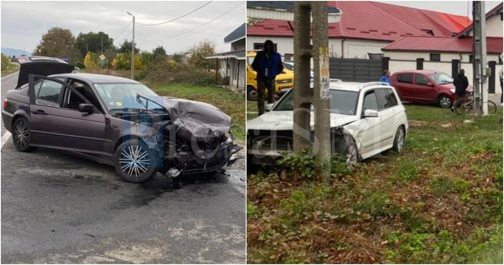 FOTOGALERIE. Accident cu victime în județ! O mașină s-a oprit în stâlp, alta pe șosea
