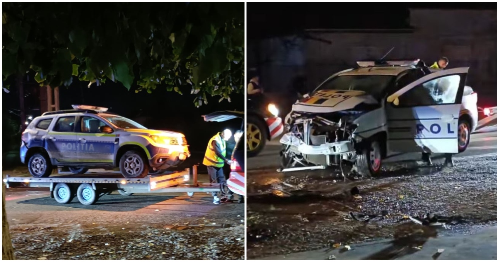FOTO. Accident între două mașini de Poliție. Patru polițiști au ajuns la Urgență