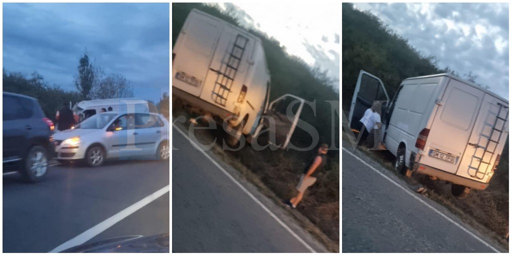 FOTO. Explicația unui sătmărean beat pulbere, care s-a înfipt cu duba într-un șanț