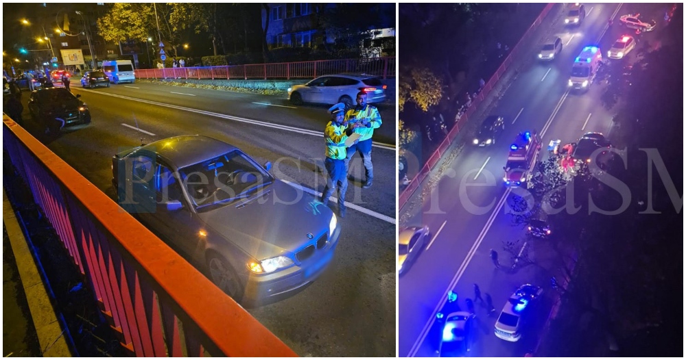 FOTO/VIDEO. Accident cu victimă și scandal în Satu Mare. 5 echipaje de Poliție au intervenit