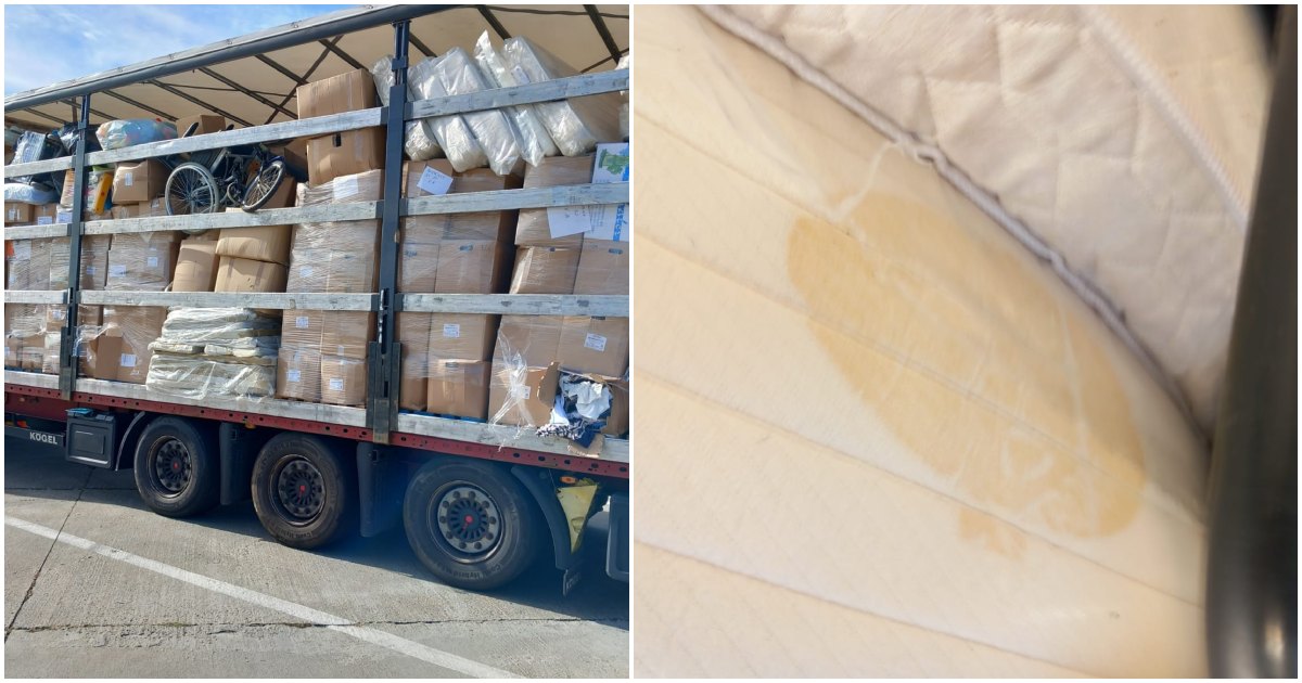 FOTO. Transport umanitar pentru copii, oprit la Petea. Produsele second-hand erau cu pete și fire de păr