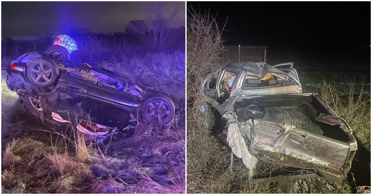 FOTO. Porsche pe câmp, Toyota în șanț. O șoferiță a provocat accidentul cu 3 victime încarcerate