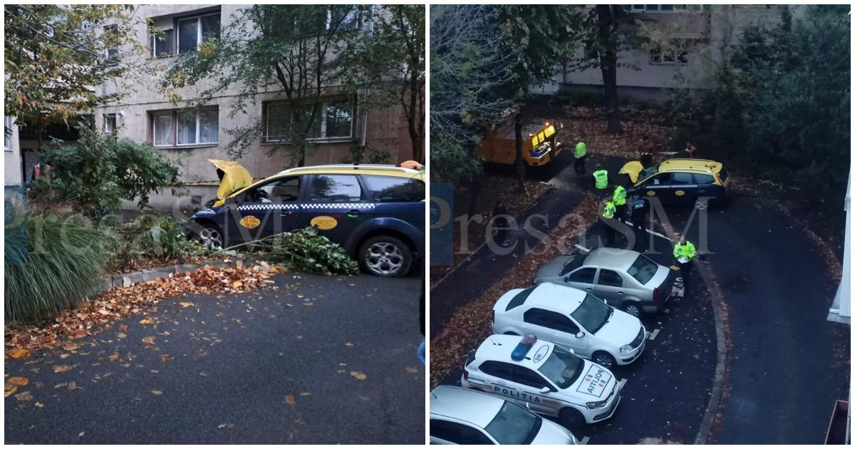 FOTO/VIDEO. Accident mortal în Micro 16. Un tânăr a furat un taxi și a intrat cu mașina în bloc