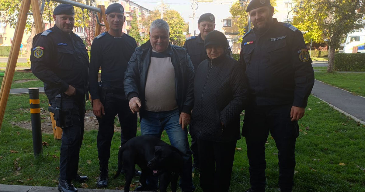 FOTO. După patru luni pe străzile Sătmarului, un câine și-a regăsit stăpânul. Totul grație intervenției jandarmilor
