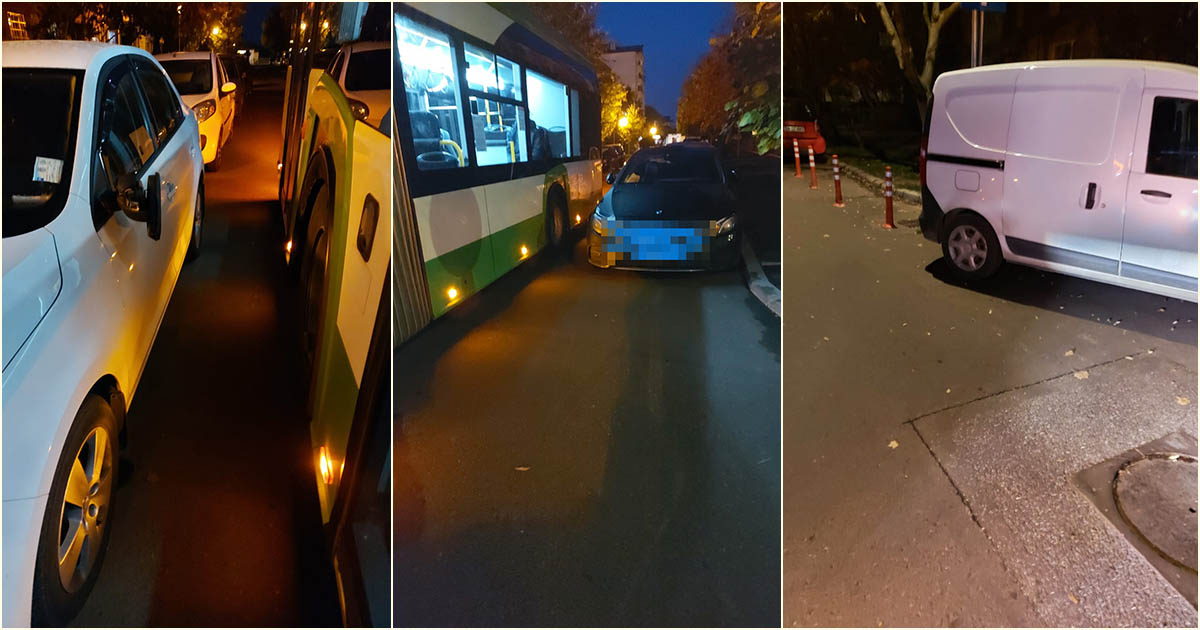 FOTO. Mașinile parcate la întâmplare încurcă circulația autobuzelor. Sătmărenii ajung să întârzie la școală și la serviciu