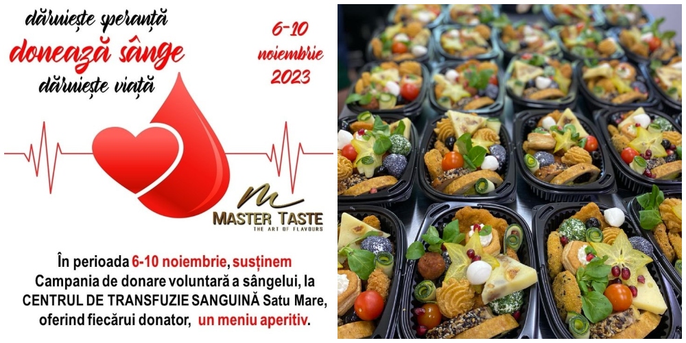 CAMPANIE în Satu Mare! Donează sânge și  primește un meniu aperitiv delicios ca mulțumire de la Master Taste
