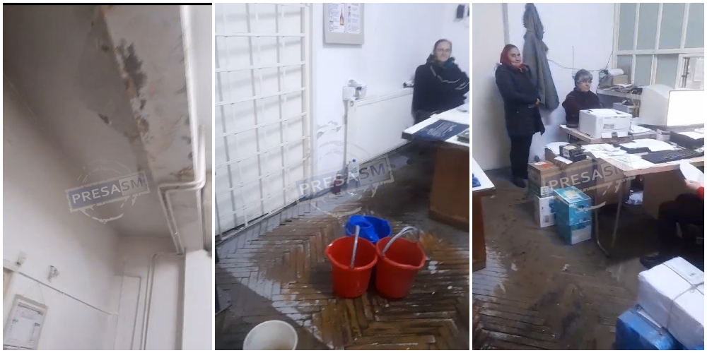 VIDEO. Imagini deplorabile! Plouă într-o poștă din județul Satu Mare