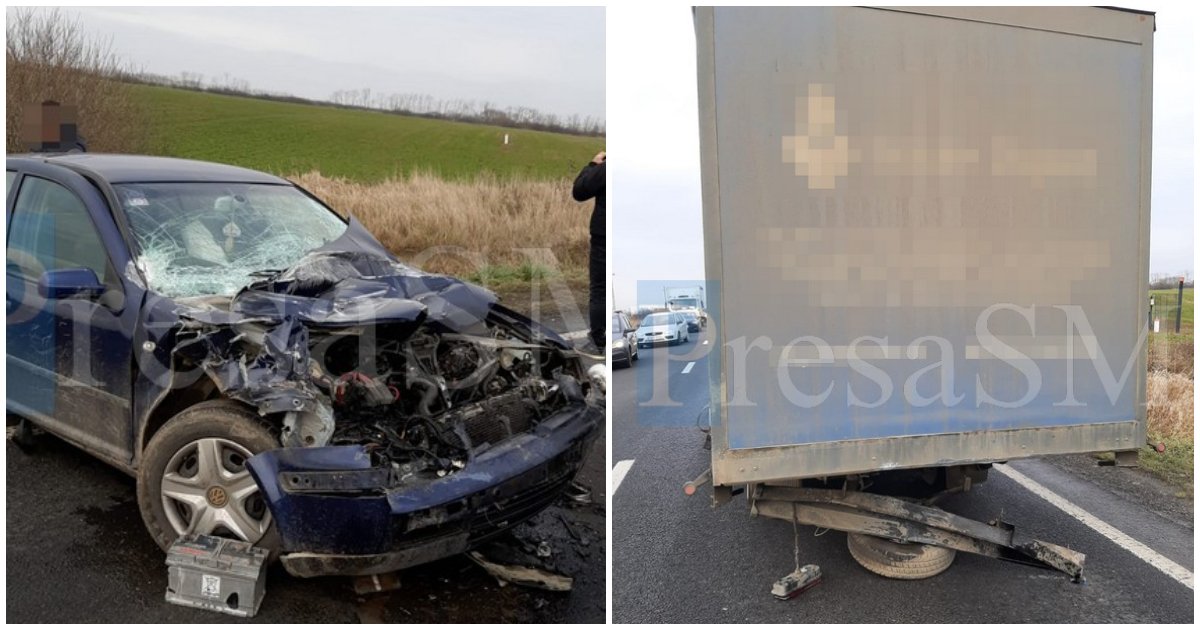 FOTO/VIDEO. Accident grav în Satu Mare. Impact între un autoturism și o autoutilitară. O persoană, la spital