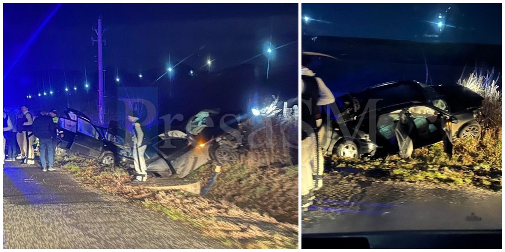 FOTO. Accident cu multiple persoane implicate în județ. Două mașini au ajuns în șanț