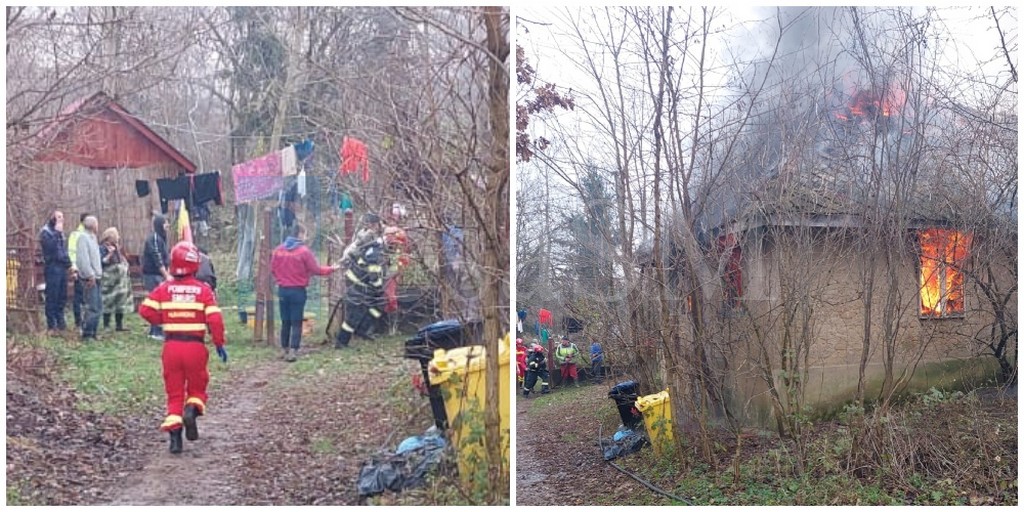 FOTO/VIDEO. TRAGEDIE. O bunicuță a murit carbonizată după ce casa i-a luat foc. Fiul, cercetat de polițiști