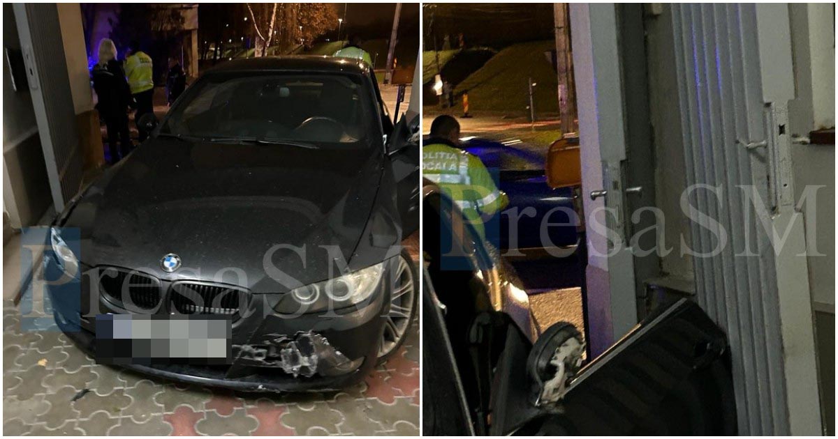 FOTO. Ce a pățit șoferul beat care a intrat cu BMW-ul direct în sediul Poliției Locale Satu Mare