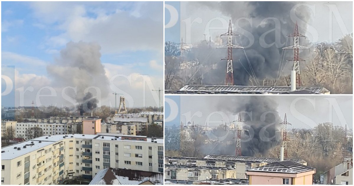 FOTO/VIDEO. Incendiu în Satu Mare, în zona podului. Fumul se vede de la mare depărtare