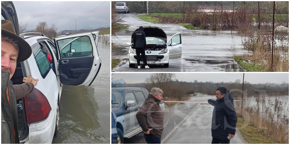FOTO/VIDEO. Drum inundat în județul Satu Mare, mașini avariate! Pericol de inundații în mai multe zone