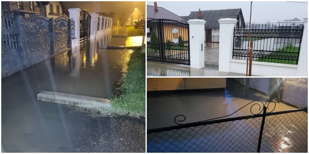 FOTO. Inundații la Satu Mare. Apa a intrat în curțile oamenilor. Pompierii au intervenit și la un spital