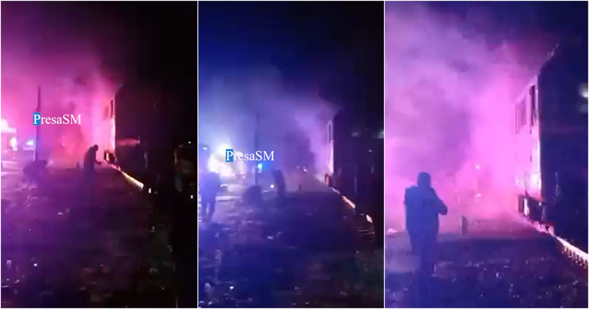 VIDEO. Locomotiva trenului spre București a luat foc, în județul vecin. Zeci de pasageri, evacuați. Conductorul, preluat de SMURD