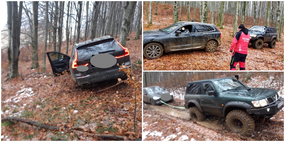 FOTO. Un tânăr și-a văzut moartea cu ochii în Oaș după ce a urcat cu mașina pe munte