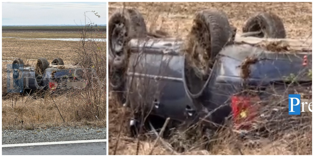 VIDEO. O tânără (19 ani) s-a răsturnat cu mașina, în județul Satu Mare. A ajuns pe arătură