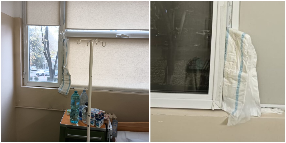 ”Soluție” anti-frig la Spitalul Județean Satu Mare. Pamperși la geam, pe post de izolație