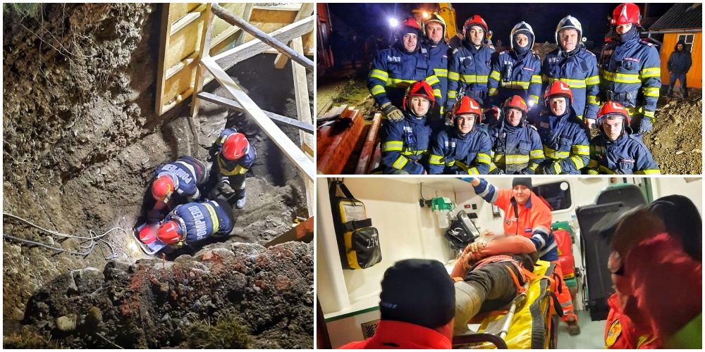 FOTO/VIDEO. Miracol în România. Pompierii au salvat un tânăr îngropat de viu la 8 metri, după 8 ore