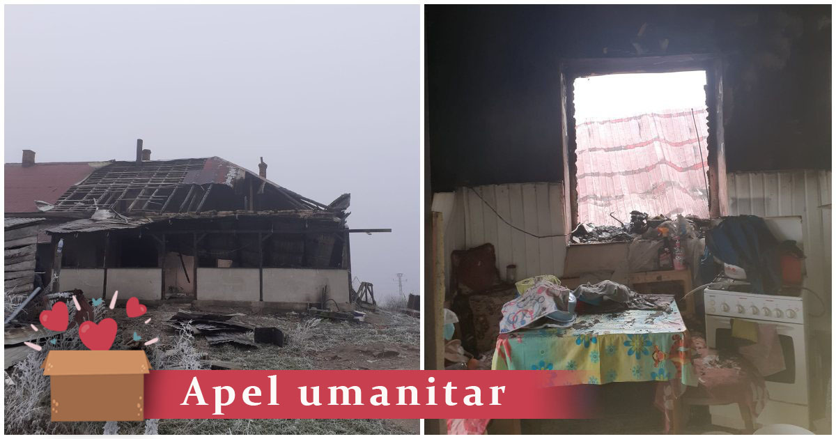 FOTO. Familie cu doi copii, fără acoperiș deasupra capului, în plină iarnă, după un incendiu. Apel la sătmăreni