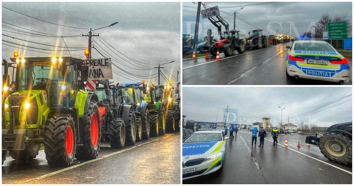 FOTO/VIDEO. Fermierii au ajuns în Vama Halmeu. Au blocat-o parțial! Continuă să mai vină protestatari