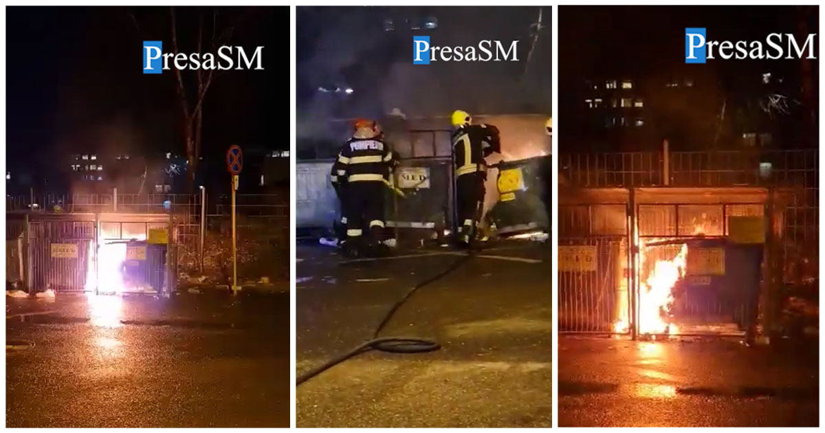 VIDEO. Incendiu provocat intenționat lângă Spitalul Județean Satu Mare. Doi indivizi au fugit