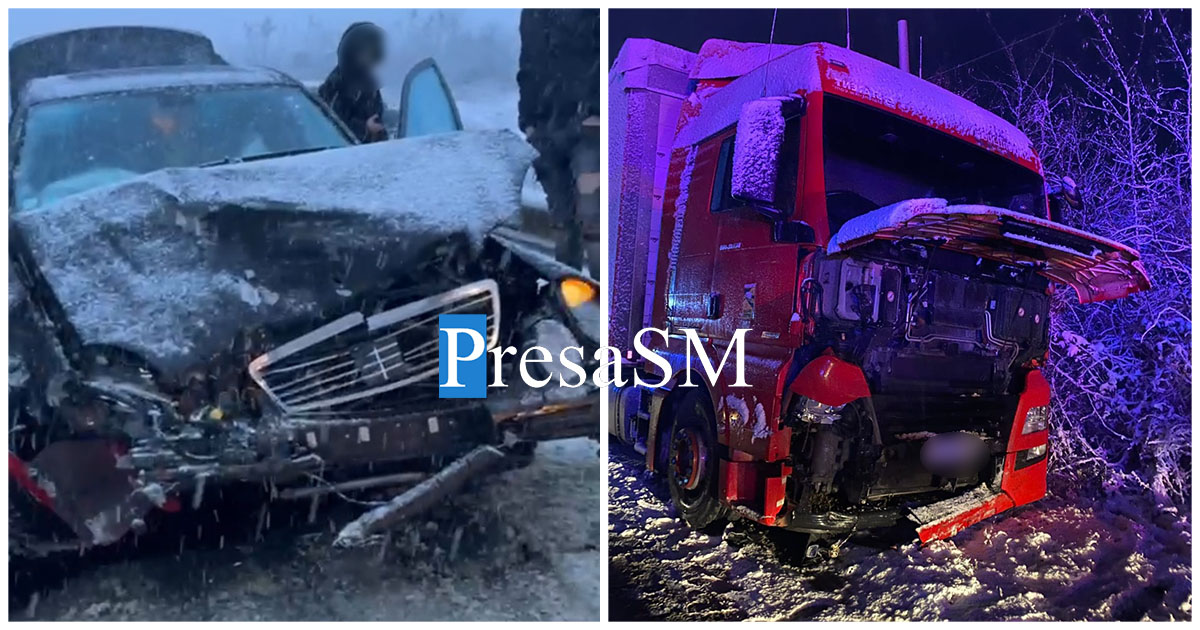 VIDEO. Impact frontal între un TIR și o mașină. Trei victime în județul Satu Mare