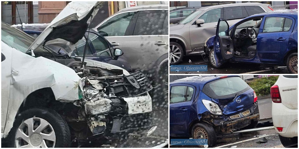FOTO. Accident în lanț pe Drumul Botizului. Mai multe mașini avariate în municipiul Satu Mare