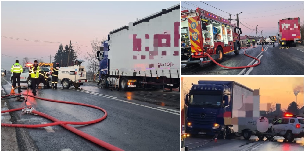 FOTO. O șoferiță a provocat accidentul dintre o mașină și un TIR. O persoană la Urgență, în Satu Mare