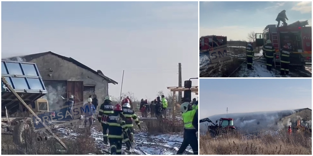 FOTO/VIDEO. Incendiu la o fermă din județul Satu Mare. Mobilizare de amploare a Pompierilor
