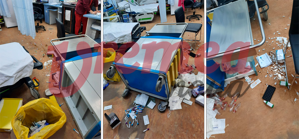 FOTO. Scene incredibile la o Unitate de Primiri Urgențe din țară. Un pacient agresiv a făcut prăpăd în salon