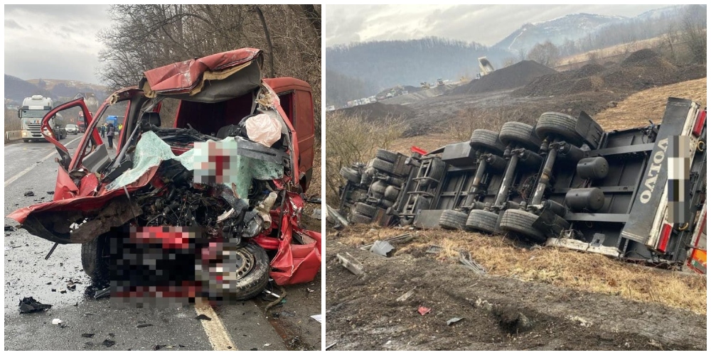 FOTO/VIDEO. Tragedie pe drumul spre Cluj. Doi morți după o coliziune între o dubă și un TIR