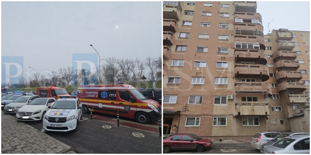 FOTO. Alertă lângă Primăria Satu Mare. O femeie ar fi amenințat că sare de la etajul 8 al unui bloc