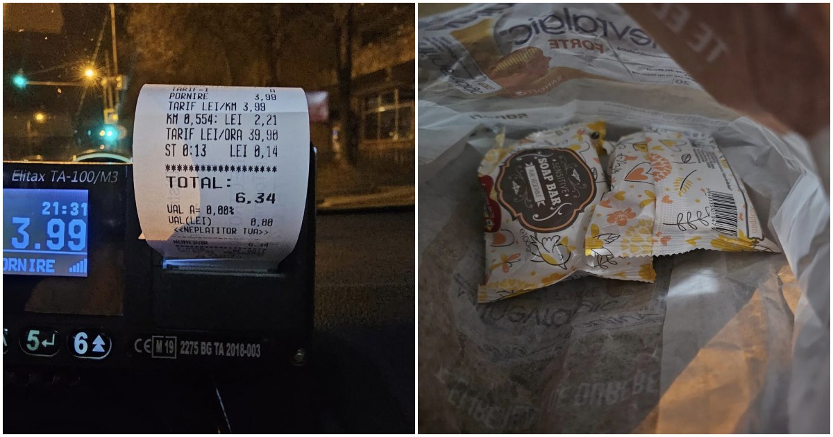 FOTO. Un client al unui taxi din Satu Mare a plătit cu…săpunuri. Din disperare