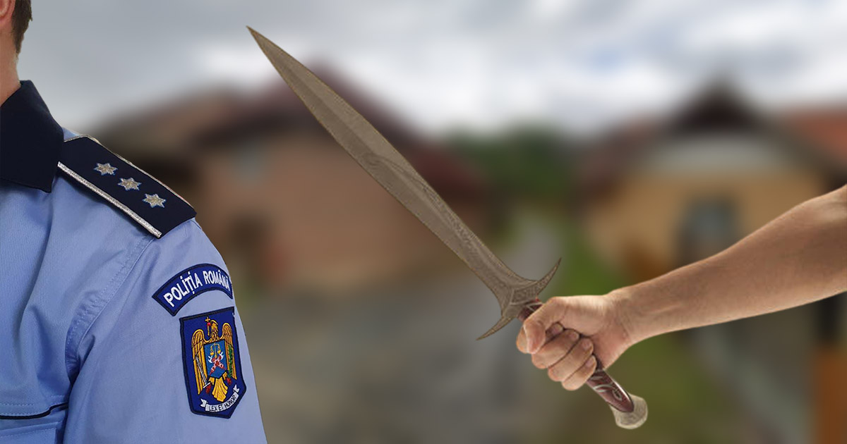 Se întâmplă în județul vecin. Polițiști amenințați cu sabia. Agresorul, împușcat în picior