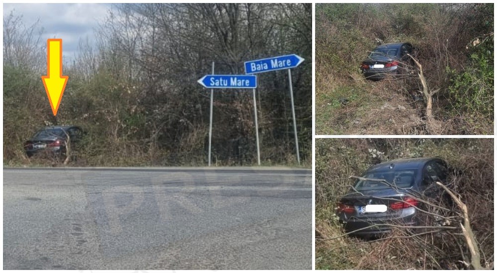 FOTO. Un șofer beat a fugit de Poliție și s-a oprit în boscheți. Accident în Satu Mare