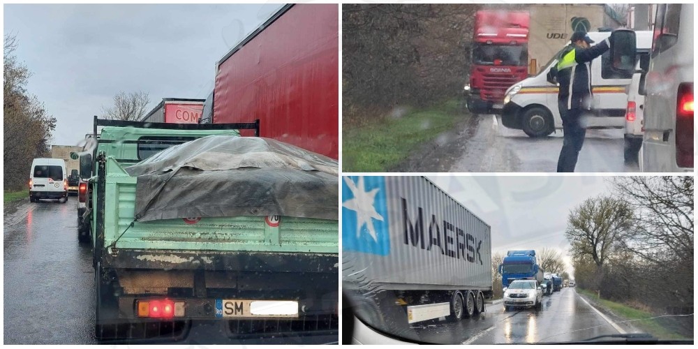 VIDEO. Situația este critică! DN19 și DN1C sunt blocate parțial în județul Satu Mare, cu sute de camioane ucrainene