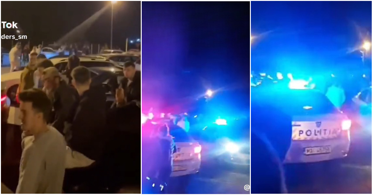 VIDEO. Sute de puștani s-au întâlnit cu mașinile în parcare. ”Liniuțele”, întrerupte de polițiști